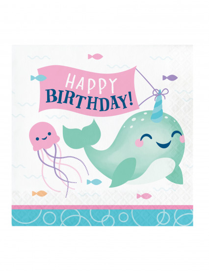 16 Serviettes en papier Happy Birthday Joyeux narval 33 x 33 cm 16 Serviettes en papier Happy Birthday Joyeux narval 33 x 33 cm
