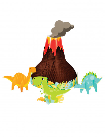 4 Centres de table en papier et carton Petits dinosaures et volcan 4 Centres de table en papier et carton Petits dinosaures et volcan