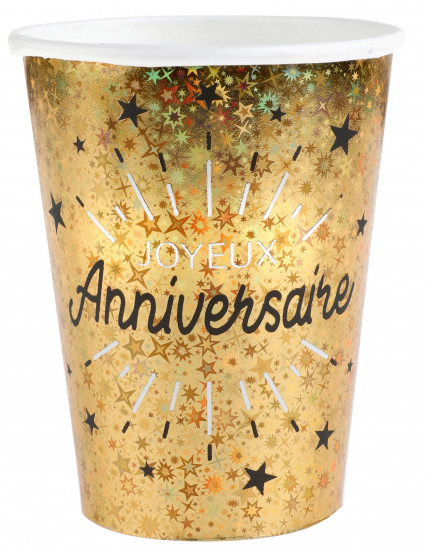 10 Gobelets carton Joyeux anniversaire noir et or 7,8 x 9,7 cm 10 Gobelets carton Joyeux anniversaire noir et or 7,8 x 9,7 cm