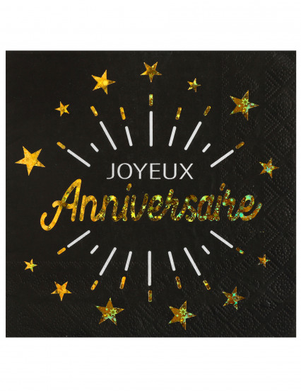 10 Serviettes papier Joyeux anniversaire noir et or 33 x 33 cm 10 Serviettes papier Joyeux anniversaire noir et or 33 x 33 cm