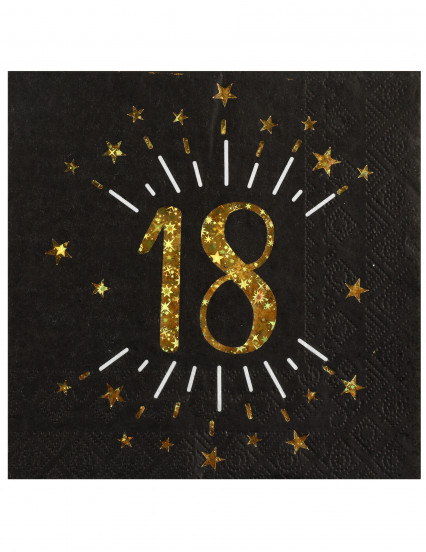 10 Serviettes papier Joyeux anniversaire 18 noir et or 33 x 33 cm 10 Serviettes papier Joyeux anniversaire 18 noir et or 33 x 33 cm