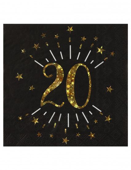 10 Serviettes papier Joyeux anniversaire 20 noir et or 18 33 x 33 cm 10 Serviettes papier Joyeux anniversaire 20 noir et or 18 33 x 33 cm