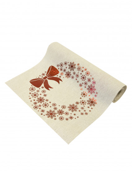 Chemin de table en toile couronne de Noël rouge 4 m x 28 cm Chemin de table en toile couronne de Noël rouge 4 m x 28 cm