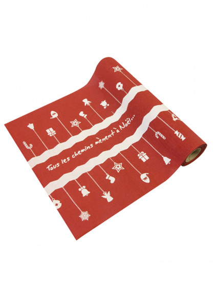 Chemin de table en toile chemin de noël rouge 4 m x 28 cm Chemin de table en toile chemin de noël rouge 4 m x 28 cm