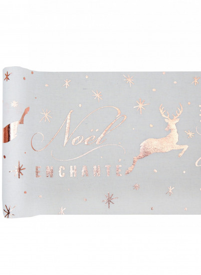 Chemin de table en coton Noël enchanté rose gold 3 m x 28 cm Chemin de table en coton Noël enchanté rose gold 3 m x 28 cm
