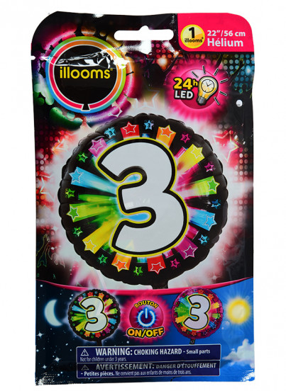 Ballon aluminium chiffre 3 multicolore LED Illooms® 50 cm Ballon aluminium chiffre 3 multicolore LED Illooms® 50 cm