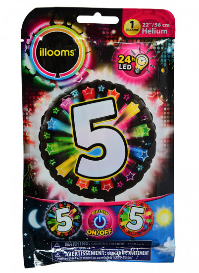 Ballon aluminium chiffre 5 multicolore LED Illooms® 50 cm Ballon aluminium chiffre 5 multicolore LED Illooms® 50 cm