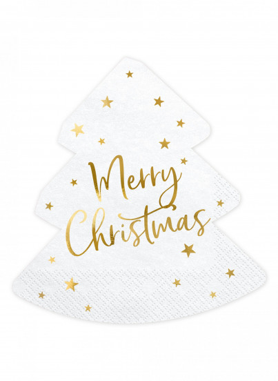 20 Serviettes en papier sapin Merry Christmas blanc et or 16 x 16,5 cm 20 Serviettes en papier sapin Merry Christmas blanc et or 16 x 16,5 cm