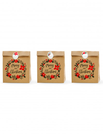 3 Sacs cadeaux en kraft avec stickers Merry Little Christmas 27 x 25 x 11 cm 3 Sacs cadeaux en kraft avec stickers Merry Little Christmas 27 x 25 x 11 cm