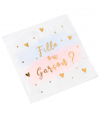 16 Serviettes en papier Fille ou Garçon rose bleu et or 33 x 33 cm 16 Serviettes en papier Fille ou Garçon rose bleu et or 33 x 33 cm