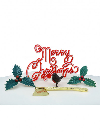 Kit décoration bûche Merry Christmas 5 pièces 3-9 cm Kit décoration bûche Merry Christmas 5 pièces 3-9 cm
