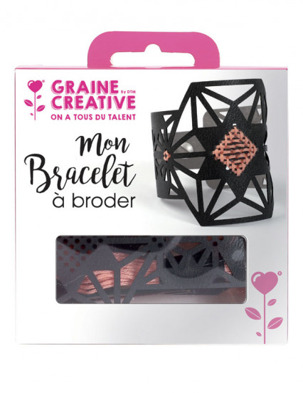 Kit bracelet à broder cuir noir motif étoile Kit bracelet à broder cuir noir motif étoile