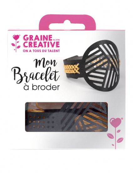 Kit bracelet à broder cuir noir motifs géométriques Kit bracelet à broder cuir noir motifs géométriques