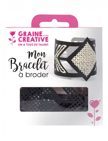 Kit bracelet à broder cuir noir motif losange Kit bracelet à broder cuir noir motif losange