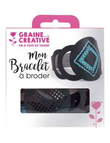 Kit bracelet à broder cuir noir motif rond Kit bracelet à broder cuir noir motif rond