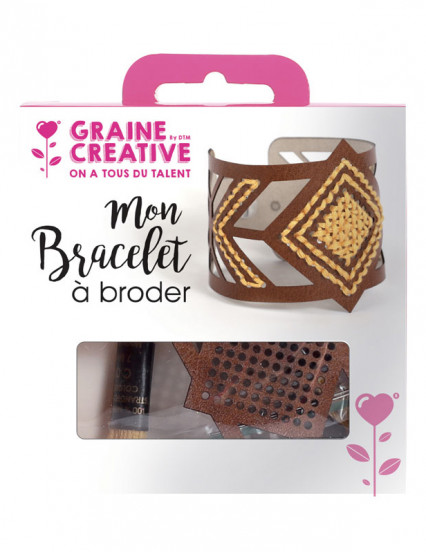 Kit bracelet à broder cuir marron motif losange Kit bracelet à broder cuir marron motif losange