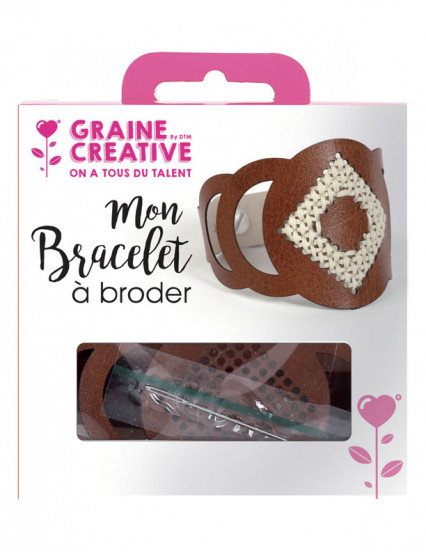 Kit bracelet à broder cuir marron motif rond Kit bracelet à broder cuir marron motif rond