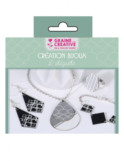 Kit création de bijoux parure chic noir et argent 12,5 x 13 cm Kit création de bijoux parure chic noir et argent 12,5 x 13 cm