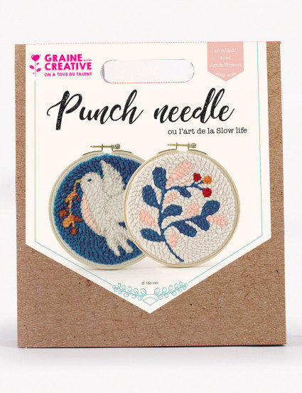Kit de broderie Punch needle diptyque oiseau et feuille 15 cm Kit de broderie Punch needle diptyque oiseau et feuille 15 cm