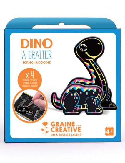 Boîte 4 animaux à gratter 3D Dino 15 x 14,5 cm Boîte 4 animaux à gratter 3D Dino 15 x 14,5 cm