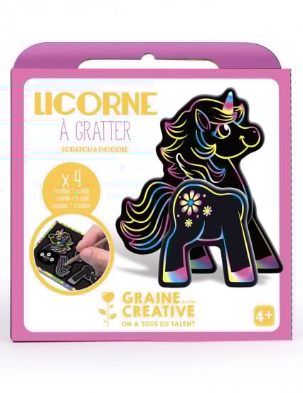 Boîte 4 animaux à gratter 3D Licorne 15 x 14,5 cm Boîte 4 animaux à gratter 3D Licorne 15 x 14,5 cm