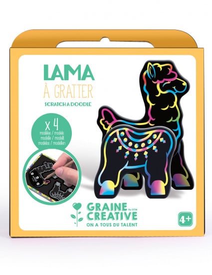 Boîte 4 animaux à gratter 3D Lama 15 x 14,5 cm Boîte 4 animaux à gratter 3D Lama 15 x 14,5 cm