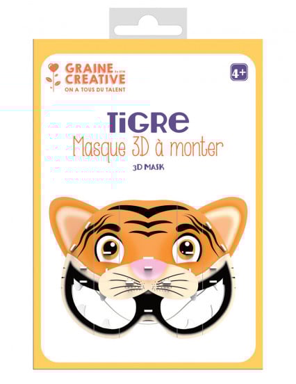 Masque 3D à monter en carton Tigre 16 x 23 cm Masque 3D à monter en carton Tigre 16 x 23 cm