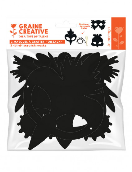 3 Masques plats à gratter en carton Oiseaux 3 Masques plats à gratter en carton Oiseaux