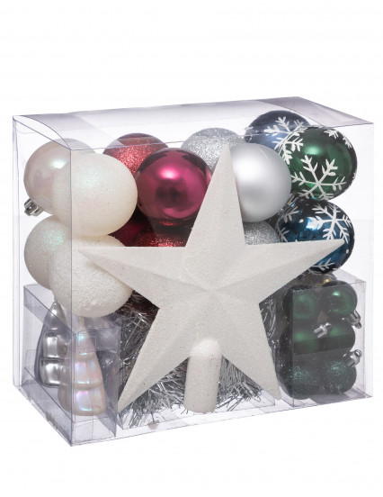 Kit décorations de sapin blanc rouge bleu vert 44 pièces Kit décorations de sapin blanc rouge bleu vert 44 pièces
