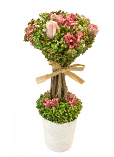 Composition fleurs séchées et roses blanches sur tige dans un pot 18 cm X 8 cm Composition fleurs séchées et roses blanches sur tige dans un pot 18 cm X 8 cm