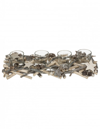 Centre de table 4 photophores sur buche 38 cm Centre de table 4 photophores sur buche 38 cm