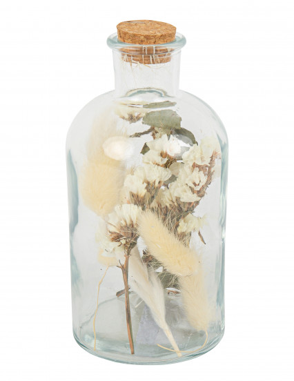 Bouteille en verre avec fleurs séchées 16 cm Bouteille en verre avec fleurs séchées 16 cm