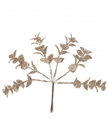6 Branches d'eucalyptus paillettes champagne 17 cm 6 Branches d'eucalyptus paillettes champagne 17 cm