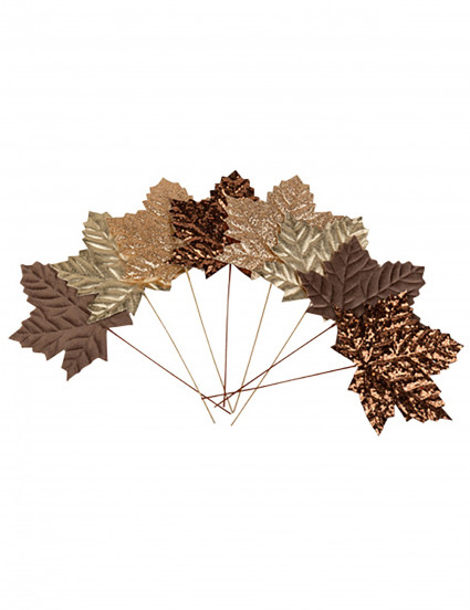 8 Feuilles d'érable champagne chocolat et dorées 12 cm 8 Feuilles d'érable champagne chocolat et dorées 12 cm