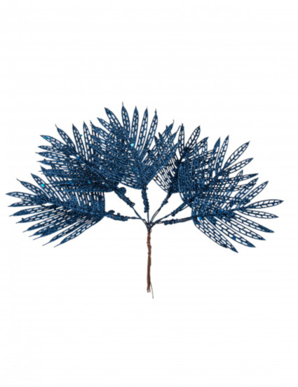 6 Feuilles tropicales sur tige paillettes marine 21 cm 6 Feuilles tropicales sur tige paillettes marine 21 cm