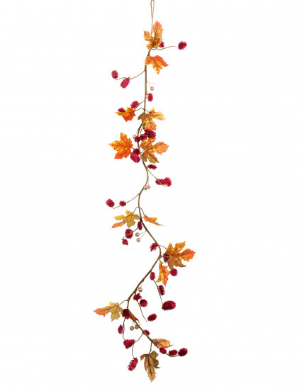 Guirlande d'automne fleurs séchées et feuilles rouges 120 cm Guirlande d'automne fleurs séchées et feuilles rouges 120 cm