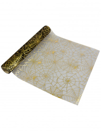Chemin de table en organza noir toile d'araignée dorée 29 cm x 5m Chemin de table en organza noir toile d'araignée dorée 29 cm x 5m