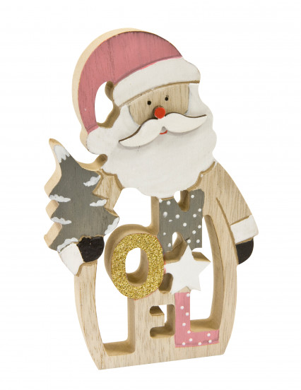 Décoration en bois Père Noël, sapin et décor rose 15 x 9,5 x 1,5 cm Décoration en bois Père Noël, sapin et décor rose 15 x 9,5 x 1,5 cm