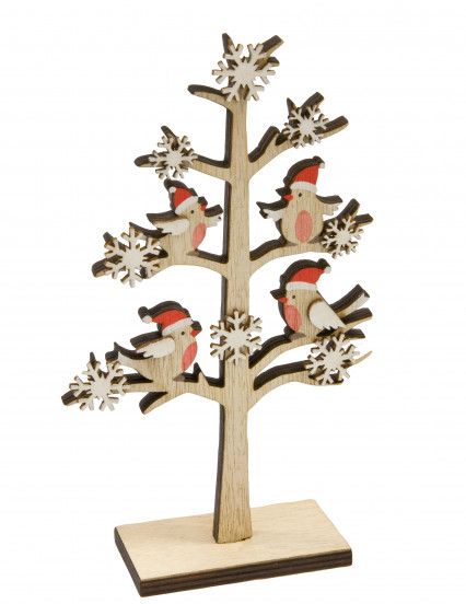 Décoration en bois arbre avec oiseaux perchés et flocons 18 x 11 x 4 cm Décoration en bois arbre avec oiseaux perchés et flocons 18 x 11 x 4 cm