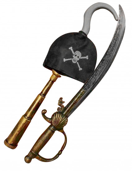 Kit d'accessoires de pirate avec crochet, longue-vue et sabre Kit d'accessoires de pirate avec crochet, longue-vue et sabre