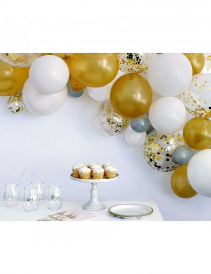 Kit arche de 40 ballons blanc et or avec confettis Kit arche de 40 ballons blanc et or avec confettis