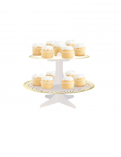 Présentoir à cupcake en carton blanc et or 31 x 24 cm Présentoir à cupcake en carton blanc et or 31 x 24 cm