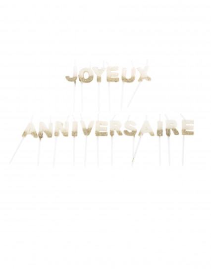 Bougies Joyeux anniversaire blanches et paillettes or 4,3 cm Bougies Joyeux anniversaire blanches et paillettes or 4,3 cm