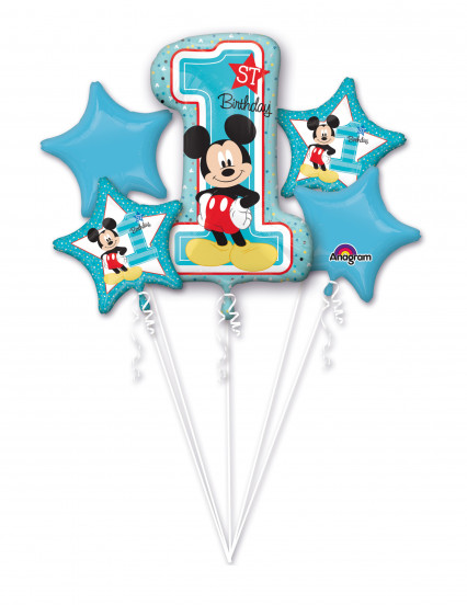 Bouquet de 5 ballons aluminium 1er anniversaire Mickey™ Bouquet de 5 ballons aluminium 1er anniversaire Mickey™