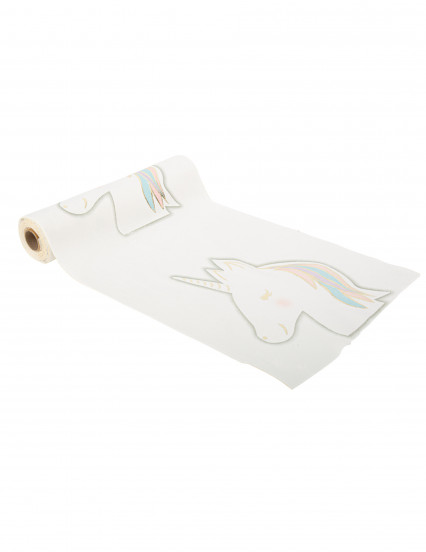 Chemin de table velours blanc licorne pastel 28 cm x 3 m Chemin de table velours blanc licorne pastel 28 cm x 3 m
