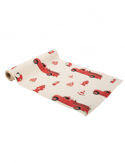 Chemin de table en suédine pompier rouge et or 28 cm x 3 m Chemin de table en suédine pompier rouge et or 28 cm x 3 m