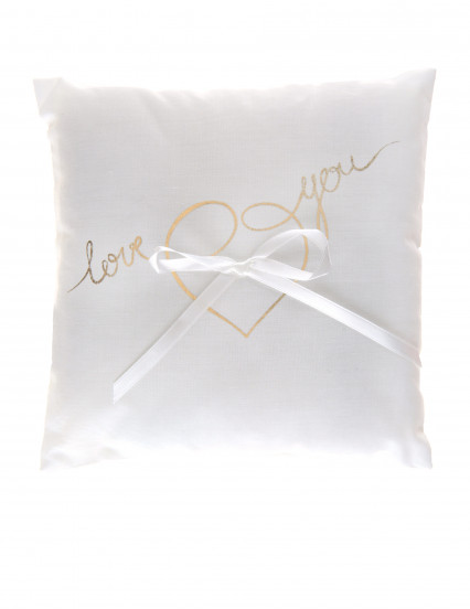Coussin d'alliances Love you blanc et or 18 x 18 cm Coussin d'alliances Love you blanc et or 18 x 18 cm