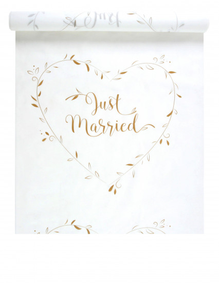 Tapis de cérémonie Just Married blanc et or 10 m x 75 cm Tapis de cérémonie Just Married blanc et or 10 m x 75 cm