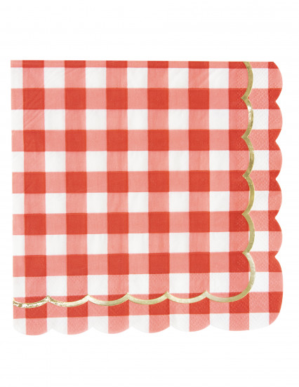 16 Serviettes en papier vichy et dorées festonnées 33 x 33 cm 16 Serviettes en papier vichy et dorées festonnées 33 x 33 cm