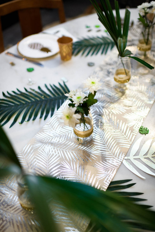 Chemin De Table Bleu Marine Feuillage Doré